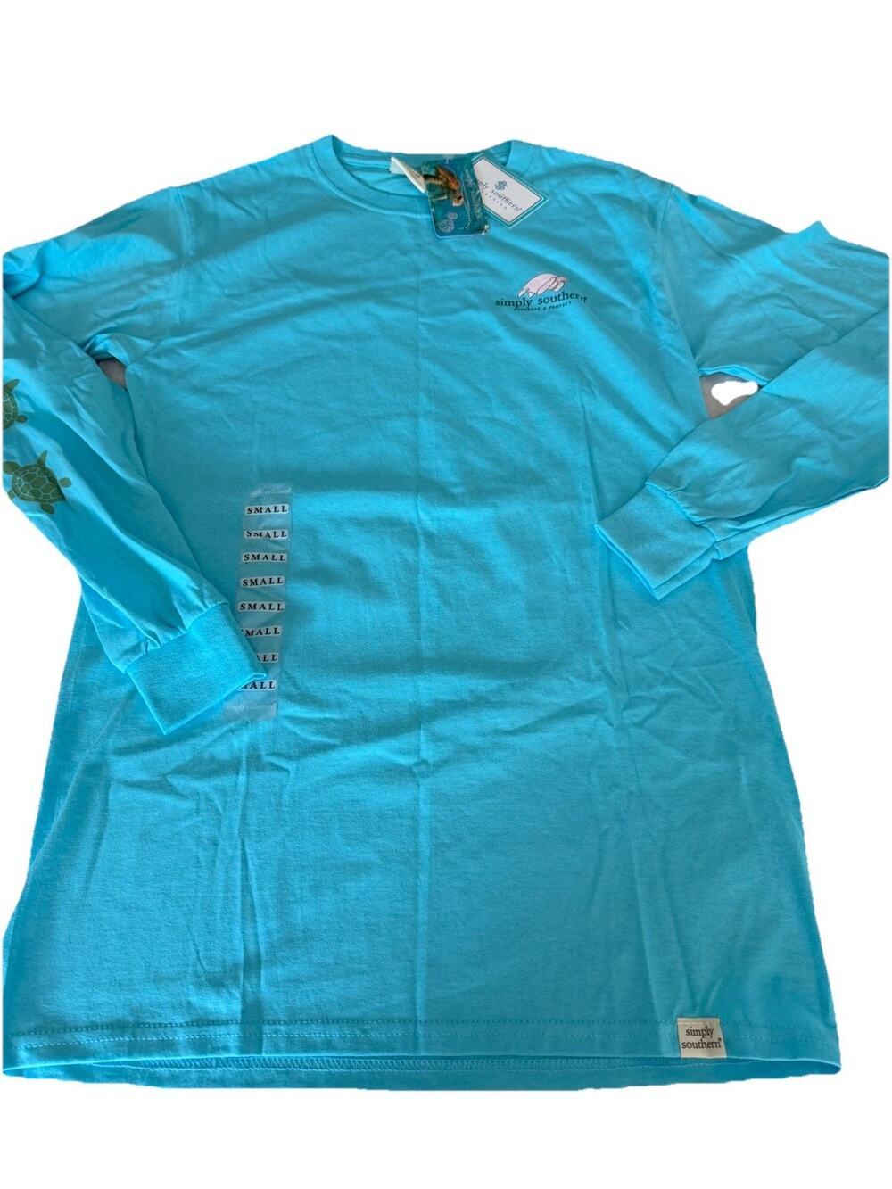 Simply Southern Blue Turtle Christmas Holiday Long Sleeve Tee Shirt Size Small